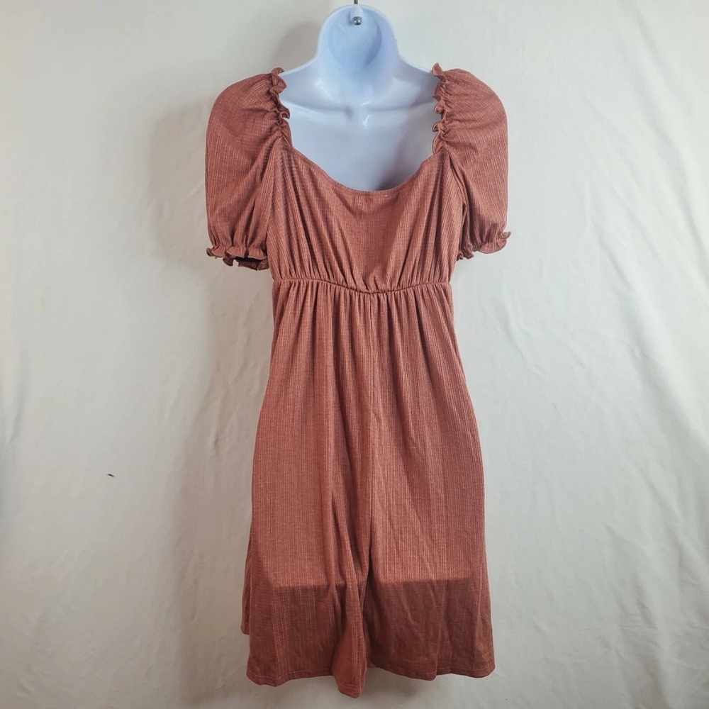 AMARYLISS Puff Sleeve Puff Rouched Dress in Rust - Picture 3 of 13